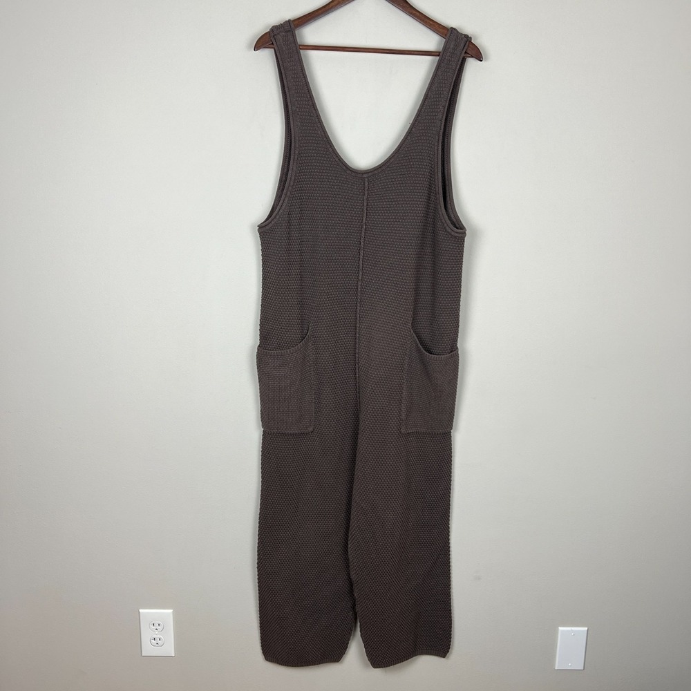 Free People Beach Hailee Sweater Jumper‎ Overalls Large Taupe FP Knit Pockets L